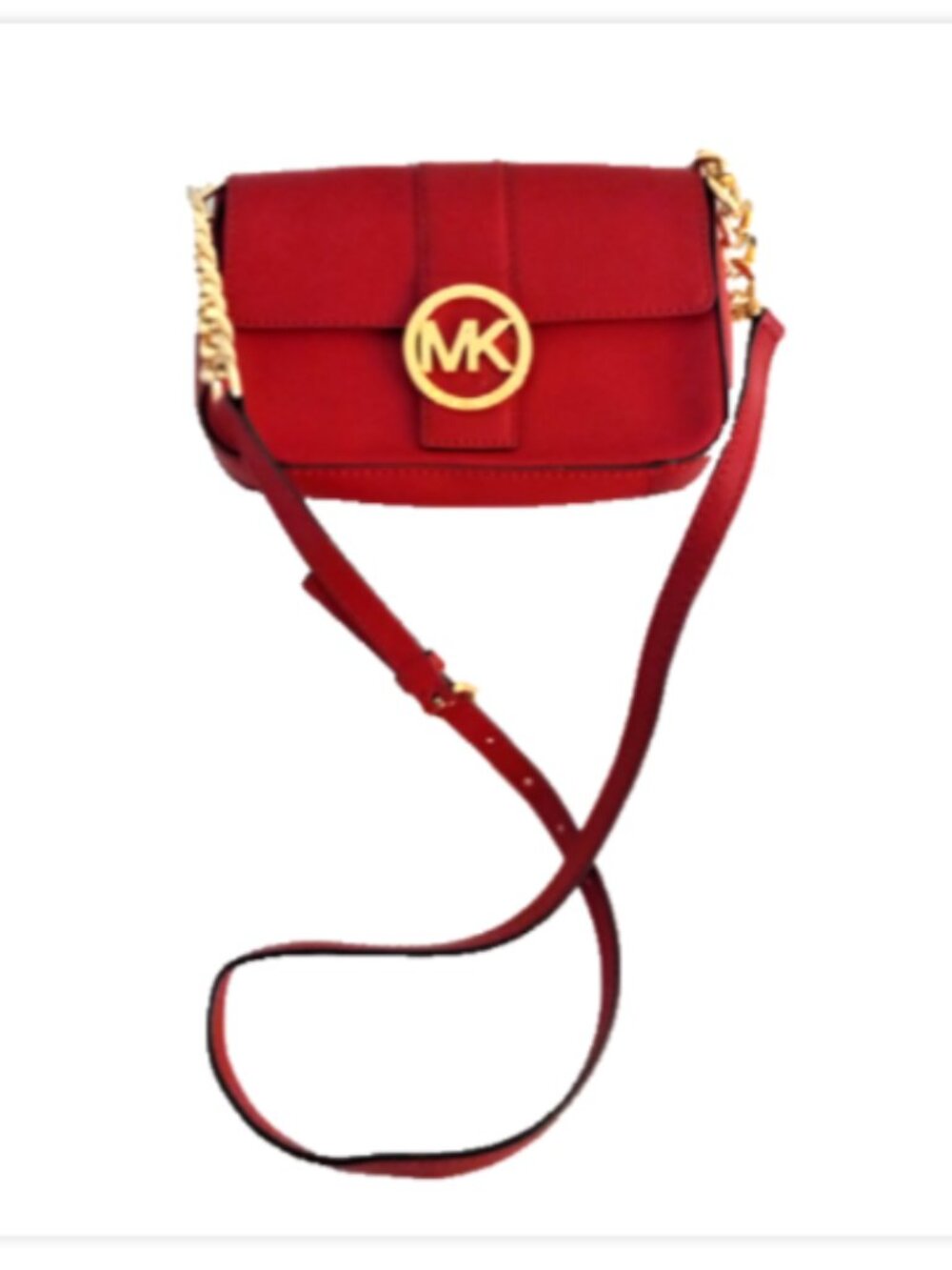 Michael Kors Greenwich Small Red Salfino Leather Crossbody Bag Gold Tone MK